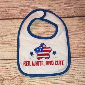 Nwot - Baby Bib - Patriotic - Red, White, And Cute